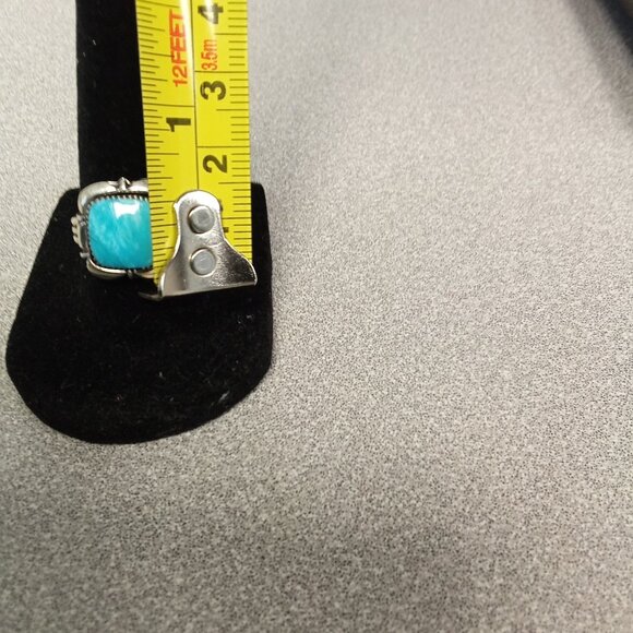 Navajo Handmade Sterling Silver & Turquoise Ring Size 8 - Picture 4 of 7